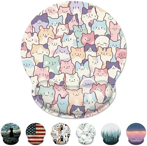 Cute Colorful Cat Ergonomic Mouse Pad with Wrist Rest for Desk Work Office