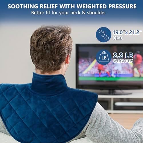 Heating Pad for Neck and Shoulders and Back, 2.2lb Weighted Heating Pads for Back Pain Relief, Large Electric Heat Pad, 6 Heat Settings, 5 Auto-Off, Birthday Gifts for Women Mom Men Dad Blue