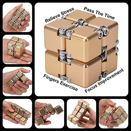 Lifidea Aluminum Alloy Metal Infinity Cube Fidget Cube (6 Colors) Handheld Fidget Toy Desk Toy with Cool Case Infinity Magic Cube Relieve Stress Anxiety ADHD OCD for Kids and Adults (Gold)