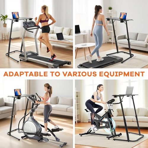 Treadmill Desk, Small Standing Desk for Walking Pad, 30-47 Inch Adjustable Height Walking Pad Stand for Treadmill, Portable Standing Table for Bike and Home Office Work - Black