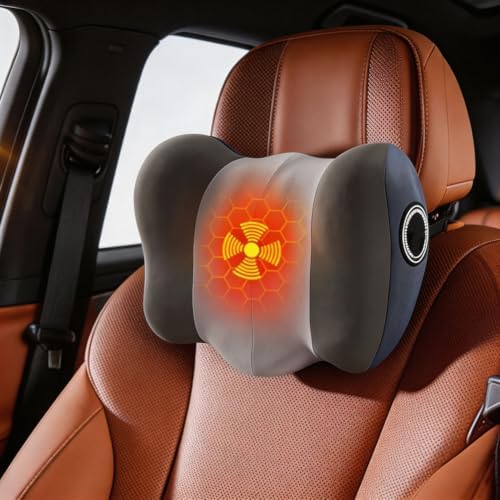 Car Headrest Pillow Neck Support Cushion with Vibration Massage & Heat
