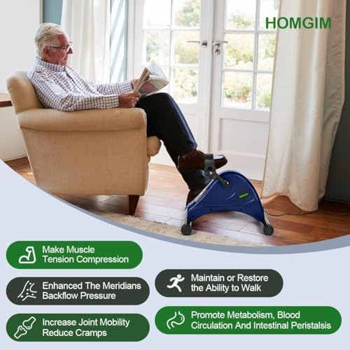 HOMGIM Mini Exercise Bike,Under Desk Bike for Seniors Rehab Training, Motorized Pedal Exerciser for Arm/Leg Fitness & Physical Therapy, 6 Levels Speed Adjustment