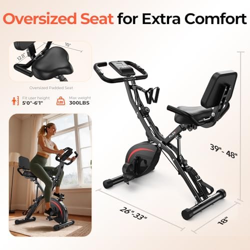 PLENY Folding Exercise Bike, 5 IN 1 Indoor Stationary Bikes for Home