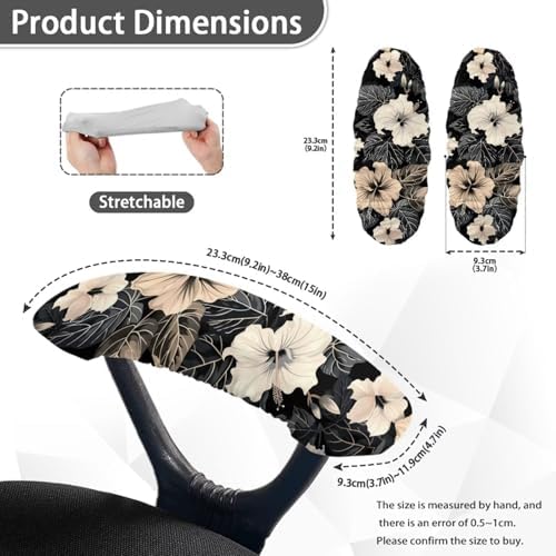 Office Chair Armrest Slipcovers Hibiscus Print Chair Arm Covers, Soft Comfy Desk Chair Slipcovers with Elastic Bands, Stretchable Gaming Chair Arm Protector, Set of 2