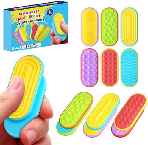 Sensory Fidget Magnet Toys,Textured Silicone Magnetic Sliders for Autism & ADHD,Quiet Stress Relief Sensory Toy for Adults Office Desk / Travel Classroom Must Haves (6 Pack).