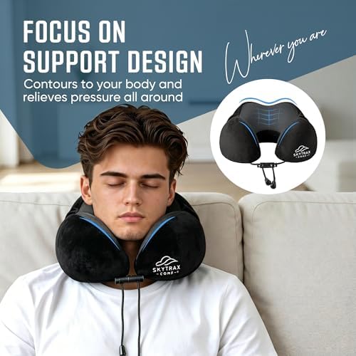 SkytraxComf® Travel Neck Pillow with Hood for Privacy on Long Flights