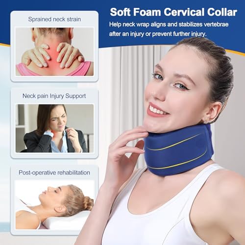 CozyHealth Neck Brace for Neck Pain and Support, Soft Neck Support Relieves Pain & Pressure in Spine for Women & Men, Wrap Align Stabilize Vertebrae Foam Cervical Collar for Sleeping (GBlue, XS, 2.5" Middle Height)