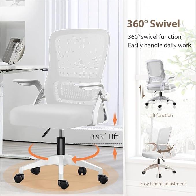 Office Chair, Ergonomic Desk Chair Breathable Mesh Chair Swivel Chair with Flip-Up Arms and Lumbar Support Computer Chair for Home Office