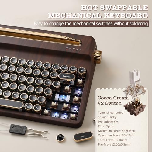 YUNZII QL75 Retro Typewriter Hot Swap RGB Keyboard(Wood, Cocoa V2)