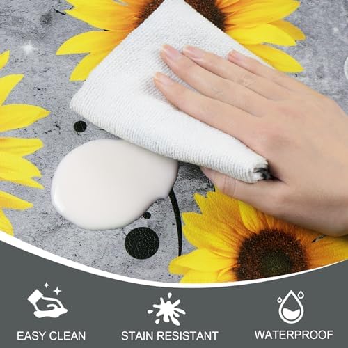Likiyol Sunflower Kitchen Rugs Sets of 2 Kitchen Mats for Floor Anti Fatigue Mats for Kitchen Floor, Spring Kitchen Rugs Non Slip was Washable, Floral Standing Floor Mats, 18''x30''+18''x48'' (Gray)