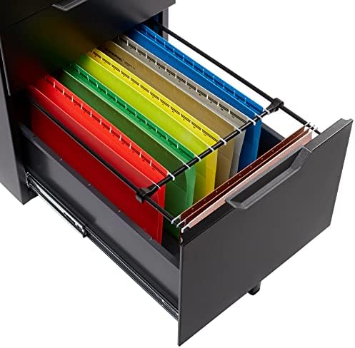 Amazon Basics 3-Drawer Mobile File Cabinet with Lock, Rolling Filing Cabinet for Hanging Files, Black, 20.71" D x 15.51" W x 24.29" H