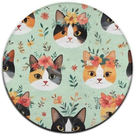 Large Home Decor Mat, Soft Round Yoga Carpet, Non Slip Machine Washable Kitchen Office Circle Rug Cute Cats
