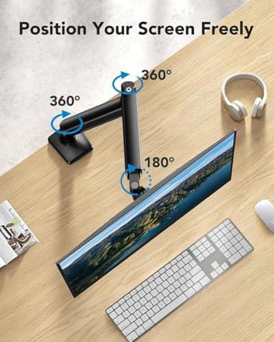 Single Monitor Arm, Adjustable Gas Spring Desk Mount for 13–32" Screens, VESA 75/100 Compatible, Heavy-Duty C-Clamp & Grommet Base, Supports 4.4–22 lbs
