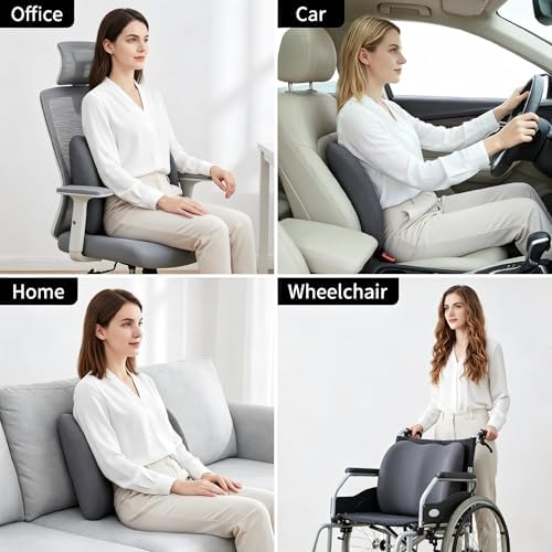 Lumbar Support Pillow Memory Foam Back Cushion for Sciatica & Lower Back Pain Relief Orthopedic Posture Corrector for Office Chair Gaming Chair Car Seat Breathable Washable Dark Gray