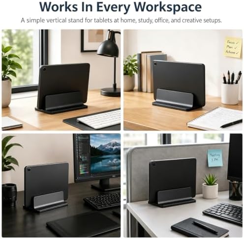 Vertical Laptop Stand Holder, Aluminum Adjustable Laptop Storage Rack, Space Saving Desktop Laptop Holder for MacBook, Surface, Samsung, HP, Dell up to 17.3 inches (Black)