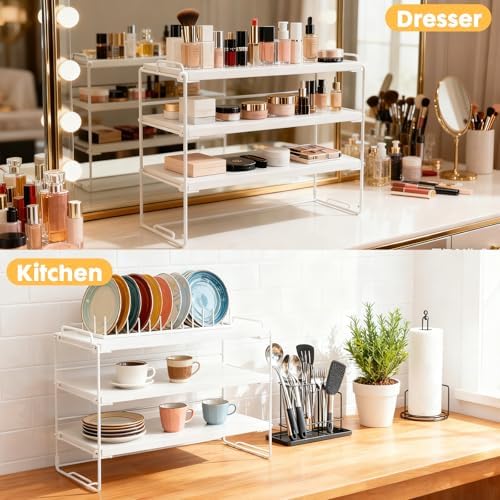ShellKingdom Desk Shelf Organizer, 3 Tier Desktop Shelves, Adjustable Bookshelf Storage Rack and Office Cubicle Decor for Tabletop, School, Office, Dorm Organization (White)