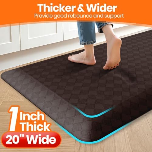 1" Thick Kitchen Mats for Floor, Water Resistant, Chocolate/32 x 20"
