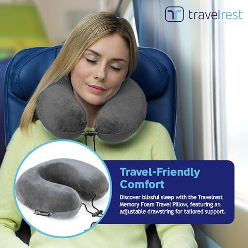 TRAVELREST Curl Neck Pillow Travel Essentials - Memory Foam Support - Grey