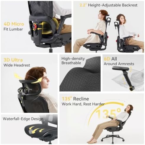 SIHOO B300 Pro Ergonomic Office Chair Without Footrest, 4D Lumbar Support