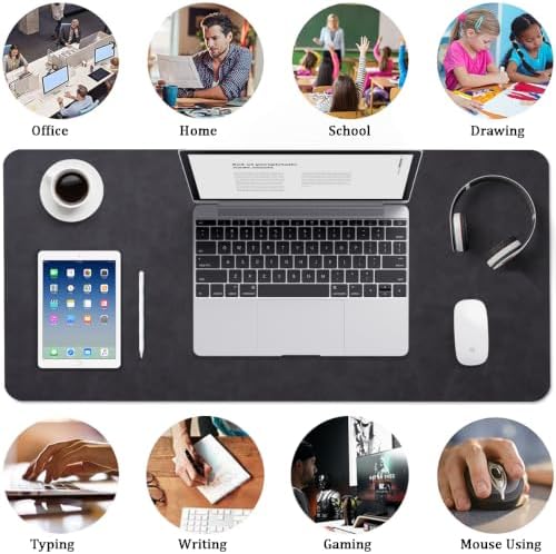 Distressed Leather Desk Mat - Non-Slip PU Leather Desk Pad Protector - Large Waterproof Mouse Pad Computer Keyboard Desk Mat Desk Accessories for Office & Home (Black, 36"x17")