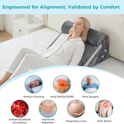 BDEUS 3PCS Wedge Pillow Set for After Surgery, Back Pillow for Bed Sitting up, Orthopedic Foam Wedge Pillow for Acid Reflux Sleep Apnea Back Pain Relief, Post Surgery Pillow for GERD & Snoring, Grey