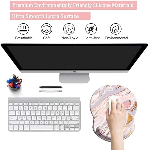 Ergonomic Wrist Support Mouse Pad - Comfortable Computer Mouse Pad with Non-Slip PU Base for Home Office Working Gaming (Pink Fantasy Gilt Marble)