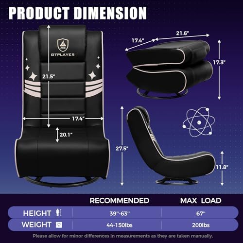 GTPLAYER Floor Gaming Chair Foldable Swivel Floor Chairs for Kids Boys Comfy Video Game Seat with 360° Multipurpose for Gamers, Bedroom or Game Room (Gold)