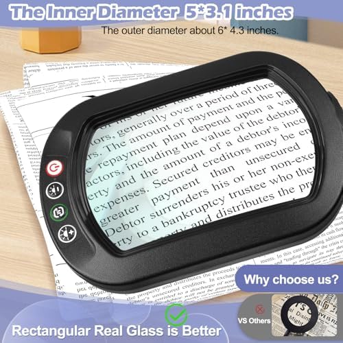 Drdefi 12X Square Magnifying Glass with Light and Stand, Real Glass LED Lighted Magnifier, 5 Color Modes Stepless Dimmable, Hands-Free Mag Desk Lamp with Clamp for Reading Craft Hobby Close Work Black