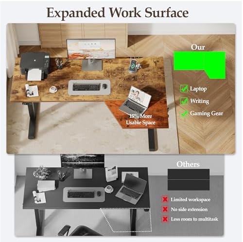 Klicelor L Shaped Standing Desk 63 x 35.4 Inch, Electric Height Adjustable Corner Desk for Home Office Workstation, Ergonomic Sit Stand Computer Table with Memory Controller, Rustic Brown