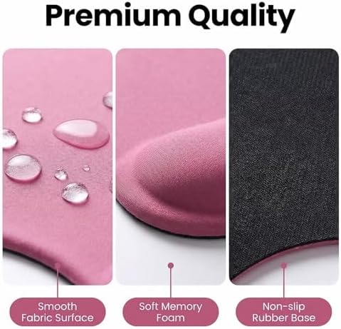 Silicone Wrist Rest Mouse Pad, Ergonomic Memory Foam Cushion, Non-Slip Rubber Base, Surface for Office, Gaming, Home - Comfortable Support to Reduce Wrist Fatigue (Pink) 1Pcs