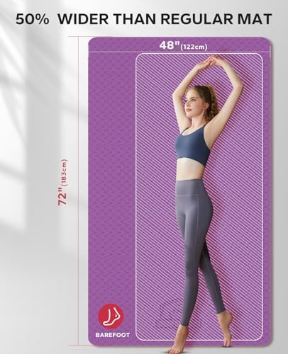 HAPBEAR Extra Large Yoga Mat - 72"x48"x6mm (1/4 inch), Non-Slip, Durable, Thick Wide Exercise Mat for Home Workouts, Yoga, Pilates, Stretching and Cardio Workouts
