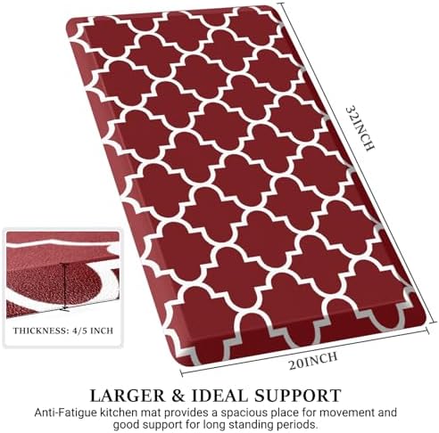 WISELIFE Anti Fatigue Mats for Kitchen Floor, 20" x 32", 4/5 Inch, Red