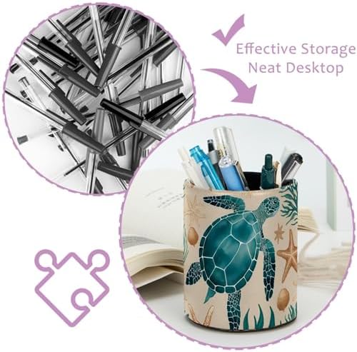Vintage Turtle Starfish Pen Holder Pencil Organizer Cute Pencil Cup Desk Decor Makeup Brush Holder PU Multifunctional Office Supplies for Home Classroom School