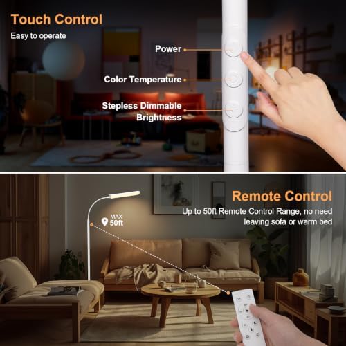FRIDEKO HOME 2 Pack Floor Lamps for Living Room Reading Light, 1800LM White