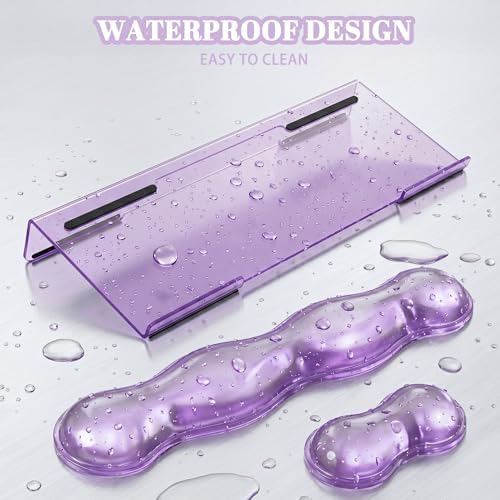 Computer Keyboard Stand Pad with Gel Wrist Rest Keyboard Pad Support with Comfortable Wrist Pad Easy Typing Ergonomic Tilted Acrylic Transparent Keyboard Riser Holder for Desktop Office Home Purple