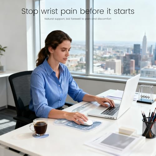 Ospelelf Mouse Pad with Wrist Rest and Ergonomic Gel Keyboard Hand Wrist, Support for Typing Gaming, Relieve Wrist Pain, Cool & Easy to Clean, for Office, Programmer, Home Computer Use, Silvery