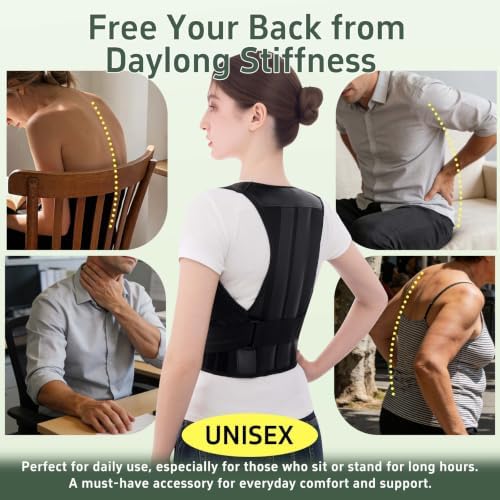 Posture Corrector for Women and Men Back Brace Straightener Instant Scoliosis Shoulder Straps Correction Hunchback Support Kyphosis Upright Trainer Thoracic Adjustable Belt (Black, Medium)