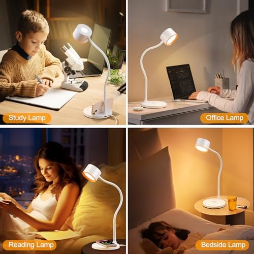 LED Desk Lamps for Home Office with USB Charging Ports Wireless Charger