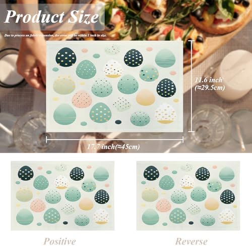 Shrahala Easter Eggs Pastel Colors Set of 4 12 X 18 Inch Linen Placemats, Colorful Decorated Eggs Burlap Table Mat Washable Double Layered Heat Insulation for Indoor/Outdoor