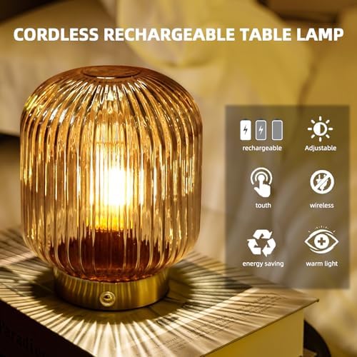 MJ PREMIER Rechargeable Table Lamp,Cordless Lamp with Memory Function,Amber