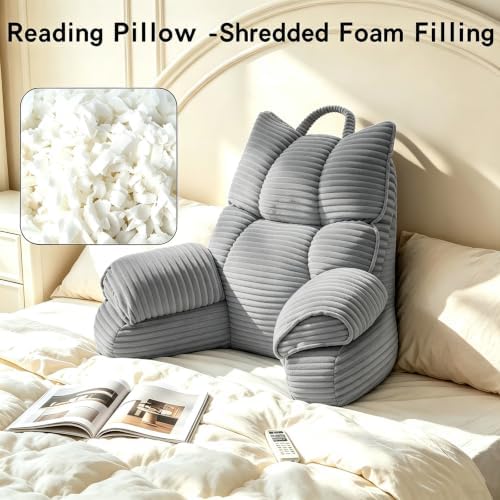 Reading Pillow for Bed with Arms, Back Support, Memory Foam（Smoke Gray）