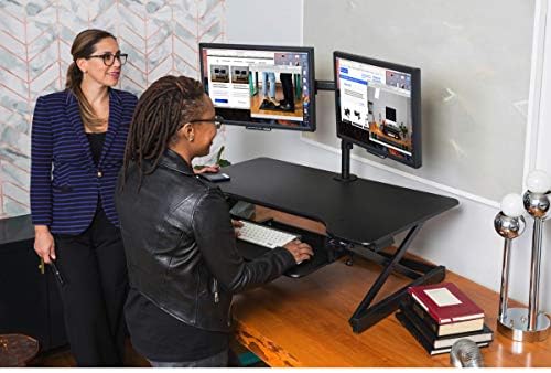 Standing Desk Converter by DeskRiser | Extra Wide 40 Inch Desk Riser Works for People up to 6 Feet 4 Inches Tall | Fits 3 Monitors and Features an Ergonomic Sliding Keyboard Tray (Black, 40" Wide)