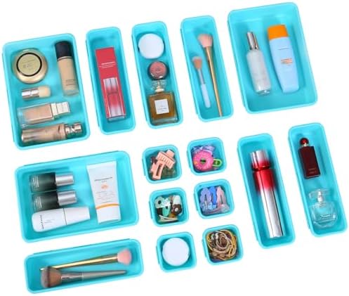 Kutesna 15PCS Interlocking Drawer Organizer, Plastic Desk Organizer Set