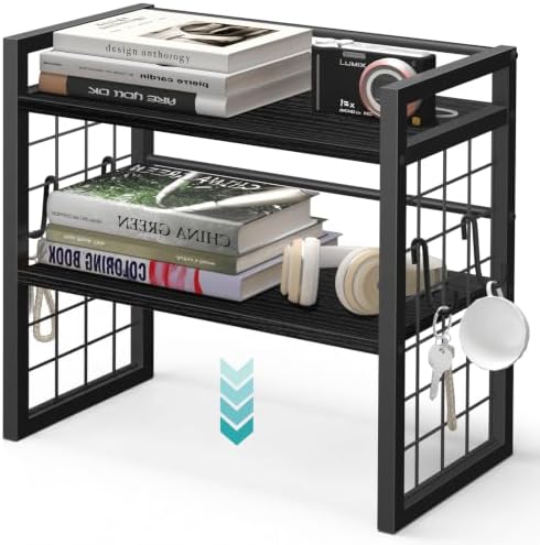 ELITEROO Desk Shelf Organizer, 2 Tier Wooden Desktop Bookshelf, Black