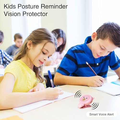 Posture Reminder with Voice Alert, Rechargeable Clip-On Distance Alarm & Study Timer (Pink)