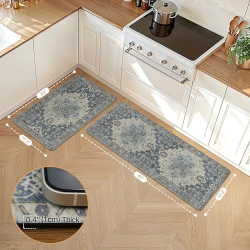 GENIMO Anti Fatigue Kitchen Mats for Floor 2PCS, Standing Rugs,Navy