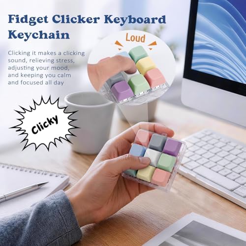 Keyboard Fidget Toy, Creamy Fidget Clicker Keyboard Fidget Keychain, Button Fidget Gifts for Adults, Boost Focus & Ease Anxiety Anywhere — Perfect Stress-Relief Gift (3×3 Grid Layout E)