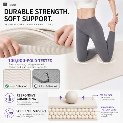 KEEP Foldable Yoga Mat, 7mm Thick TPE Non-Slip Fitness Mat for Home Gym