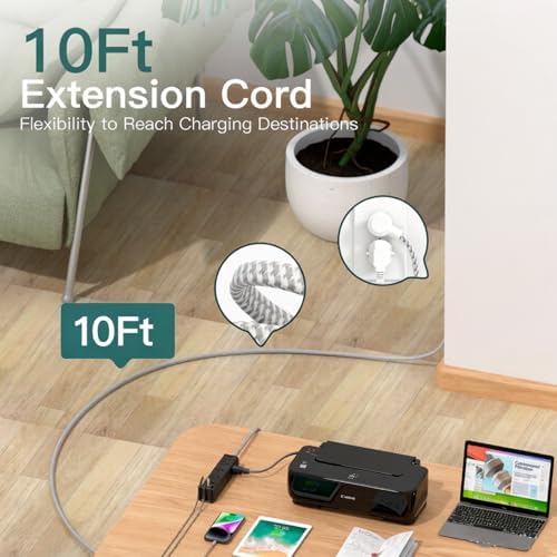 10FT Power Strip Surge Protector, 12 Wide Spaced Outlets 4 USB Ports