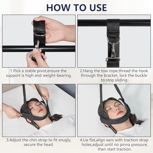 Neck Decompression Hammock, Cervical Neck Traction Device with Ear Holes, Adjustable Portable Neck Stretcher for Neck Tension Relief, Home Office Travel Use